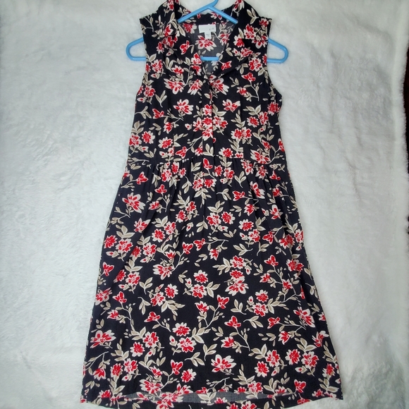 J Jill Womens Floral Collared Sleevless Dress Size Small, Black and Red, Buttons - Picture 2 of 6
